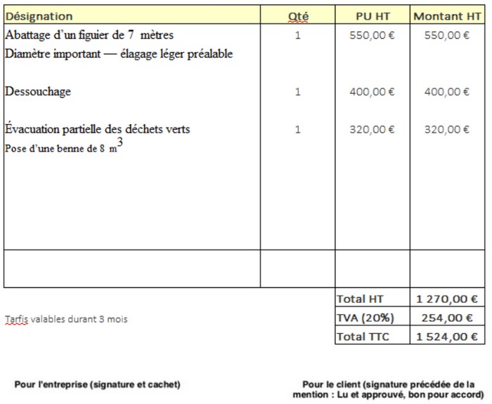 devis d'abattage d'un arbre de 7m