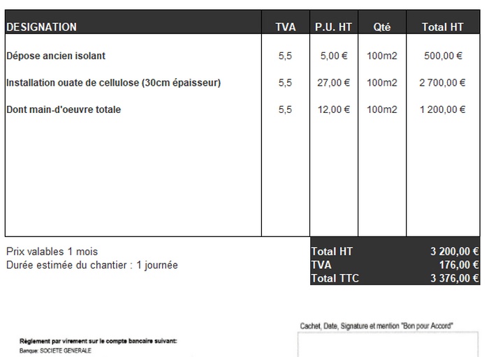 devis isolation des combles