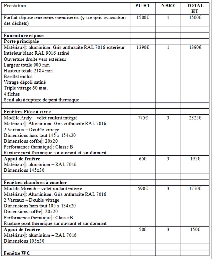  Devis de menuiseries